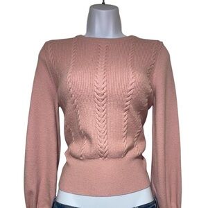 Light pink cable knit balloon sleeve sweater